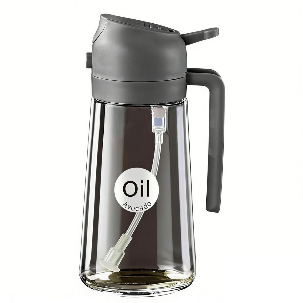 16 oz. Gray Glass 2 in 1 Oil Dispenser, Food Grade Premium Spray Bottle with Portion Control for Salad, Frying, BBQ