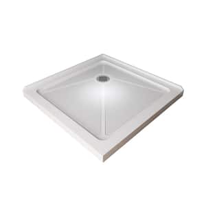 Classic 36 in. L x 36 in. W Center Shower Pan Base with Corner Drain in White
