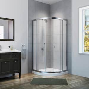 Annale 38.5 in. x 70 in. Neo-Round Framed Sliding Shower Door and Base Kit with Clear Glass in Chrome