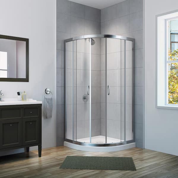 A&E Annale 38.5 in. x 70 in. Neo-Round Framed Sliding Shower Door and Base Kit with Clear Glass in Chrome