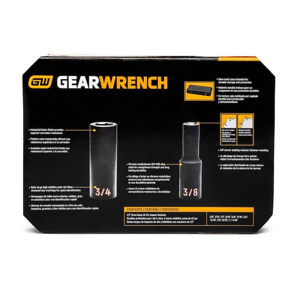 GEARWRENCH 1/2 in. Drive 6-Point SAE Hi-Viz Deep Impact Socket Set