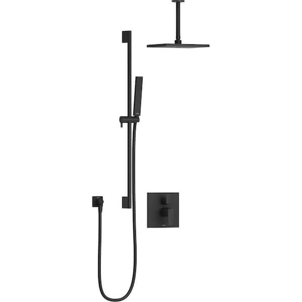 DuraSquare 1-Handle Shower Trim Kit in Matte Black with Hand Shower (Valve Included)