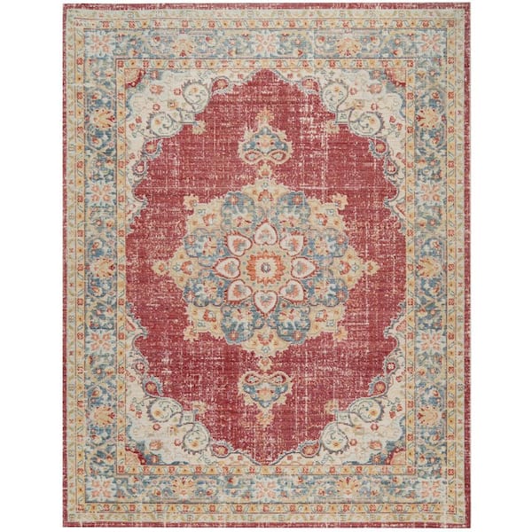 Century 2 x 3 Burgundy Red/Teal Medallion Pattern Area Rug for High Traffic Living Room Dining Room Bedroom