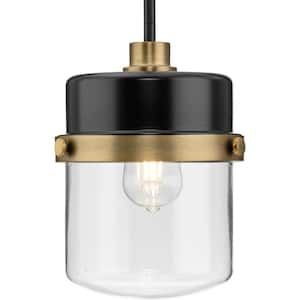 Beckner Collection 60-Watt 1-Light Matte Black Clear Glass Urban Industrial Pendant Light