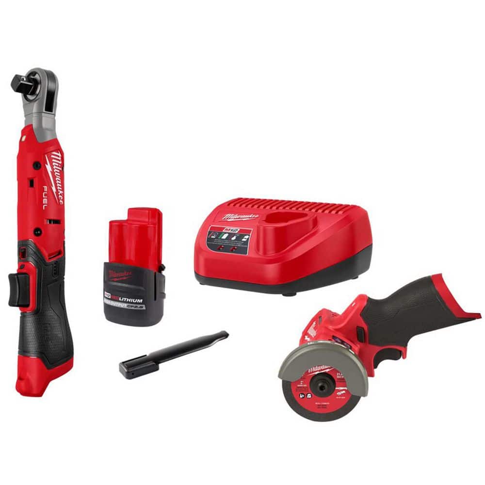 M12 12V Lithium-Ion 1/2 in. Cordless Ratchet Kit with Battery, Charger, Bag and M12 FUEL 12V 3 in. Cut Off Saw price history on PriceWatchPro
