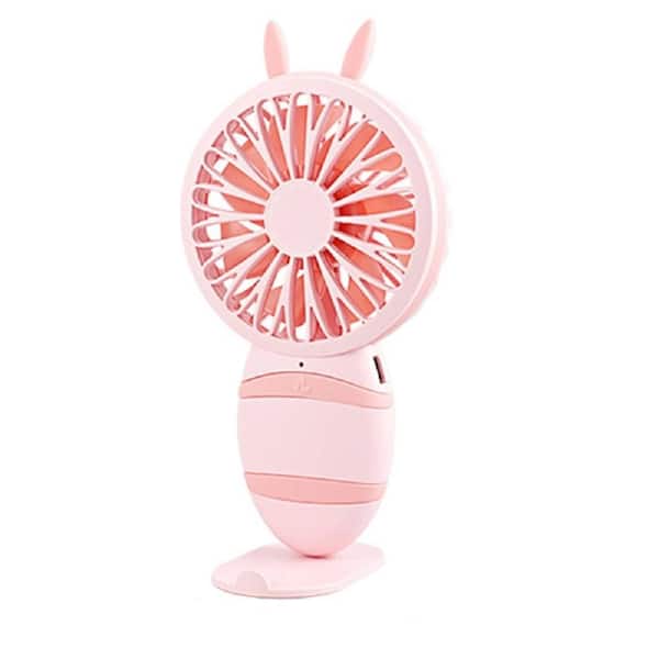 Adrinfly Portable Handheld 350mAh Battery USB Rechargeable 3 in. 3 Fan Speeds Desk Fan in Pink with Base, Lanyard and Strong Wind