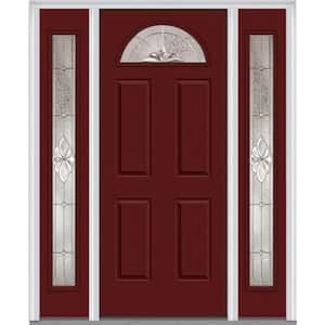 68.5 in. x 81.75 in. Heirlooms Left-Hand Inswing 1/4-Lite Decorative Painted Steel Prehung Front Door with Sidelites
