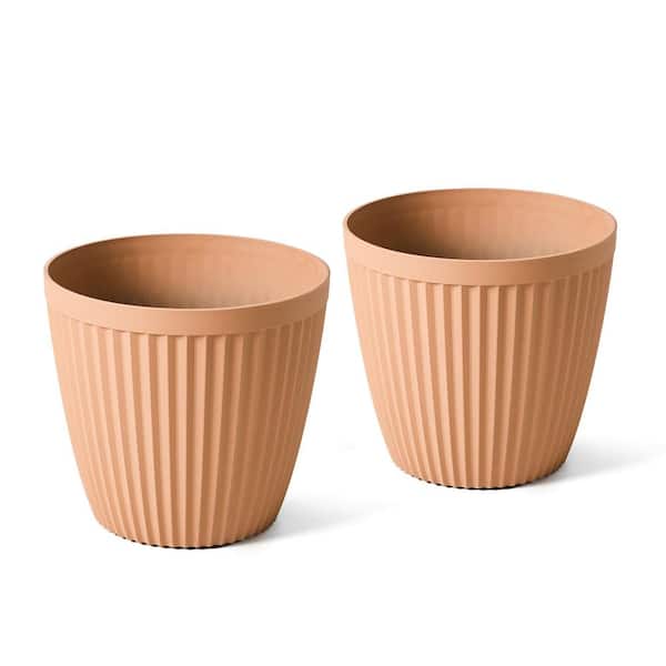 Glitzhome 15.5 in. H Oversized Eco-Friendly PE Terracotta Round Fluted Pot Planter (2-Pack)