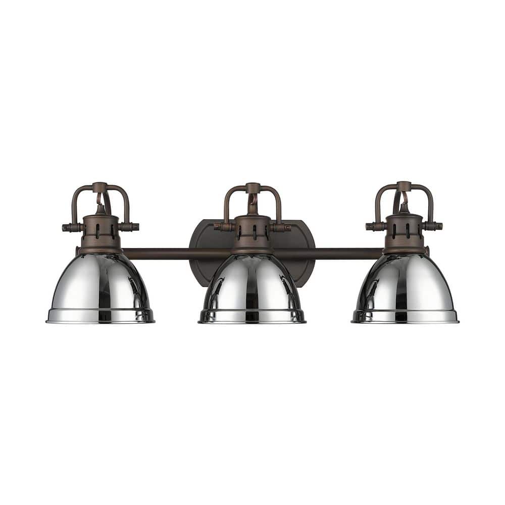 Duncan 8.25 in. 3 Light Rubbed Bronze Vanity Light with Chrome Shade price history on PriceWatchPro