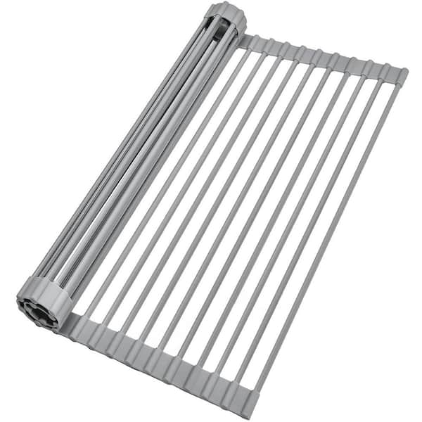 BWE 17 in. x 13 in. Roll up Kitchen Sink Drying Dish Rack Foldable Drainer for Sink Counter Cups Fruits Vegetables in Gray