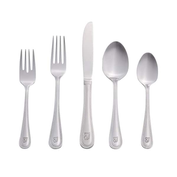 RiverRidge Home Beaded Monogrammed Letter T 46-Piece Silver Stainless Steel Flatware Set (Service for 8)