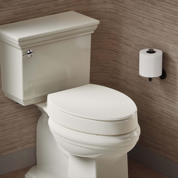 Hyten Elevated Quiet-Close Elongated Toilet Seat in Biscuit
