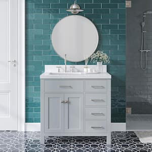 Bristol 36.25 in. W x 22 in. D x 36 in. H Single Sink Freestanding Bath Vanity in Grey with Carrara White Quartz Top