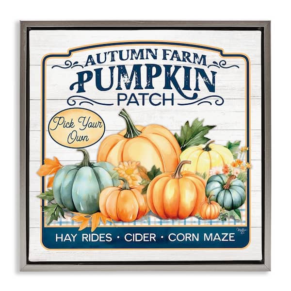 Stupell Industries Autumn Farm Pumpkin Patch by Martin Podt Gray Floater Frame Graphic Typography Art Print 25 in. x 25 in.