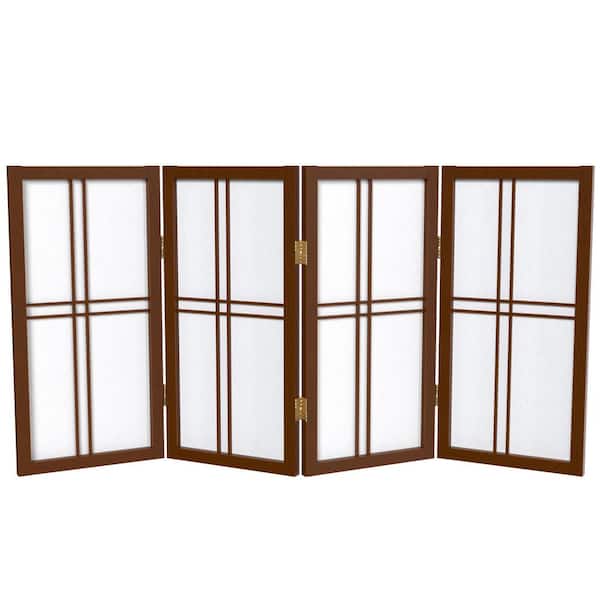 Oriental Furniture 2 ft. Short Desktop Double Cross Shoji Screen - Walnut - 4 Panels