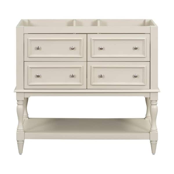EPOWP 35.51 in. W x 17.87 in. D x 33 in. H Bath Vanity Cabinet without Top in Beige with with 4 Drawers and Open Shelf