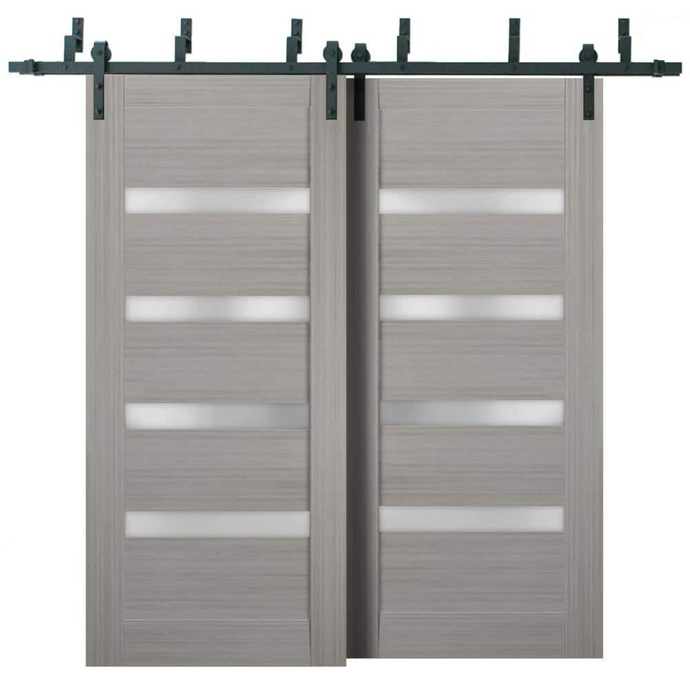 56 in. x 80 in. 2 Panel Frosted Glass Gray Ash Wood Sliding Barn Door with Hardware Kit price history on PriceWatchPro