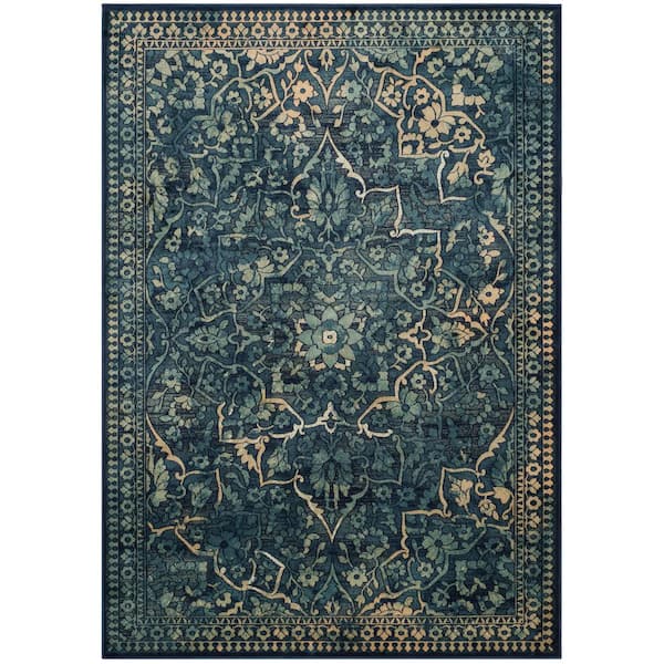 Vintage 7 ft. x 9 ft. Blue/Yellow Border Area Rug
