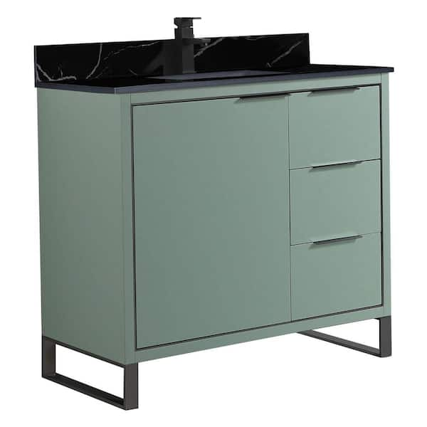 FINE FIXTURES Opulence 36 in. W x 18 in. D x 33.5 in. H Bath Vanity in Mint Green with Black Marble Single sink Top