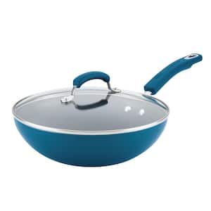 Classic Brights 11 in. Aluminum Nonstick Stir Fry Pan in Marine Blue Gradient with Glass Lid
