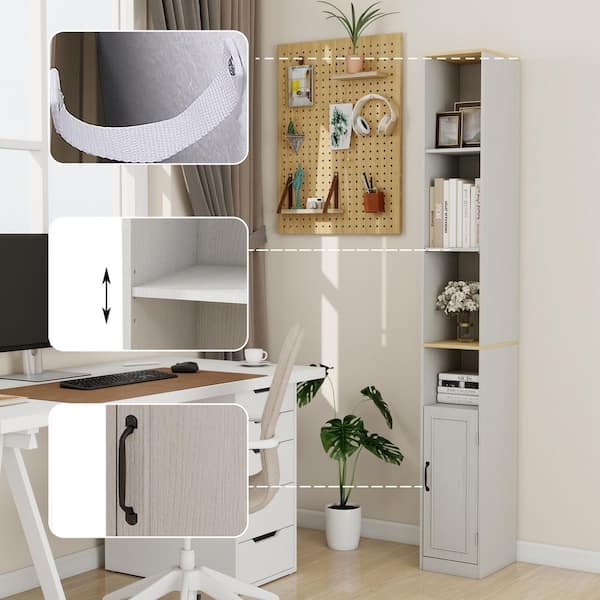 72 in. Tall Slim Storage Cabinet, 6-Tier Narrow Freestanding Bathroom Cabinet with 1-Door and 2-Adjustable Shelves