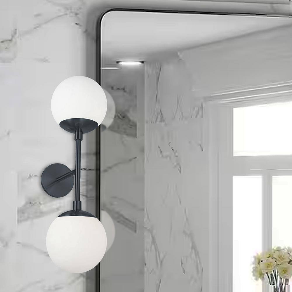 Dayana 23'' Matte Black Dimmable Globe Sconce with Opal Shade