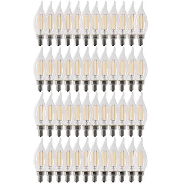 Feit Electric 40-Watt Equivalent BA10 E12 Candelabra Dimmable Filament CEC Clear Glass Chandelier LED Light Bulb, Daylight (48-Pack)