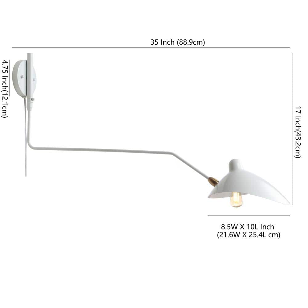 Mid-Century 35" White and Brass Gold Iron Swing Arm Wall Sconce