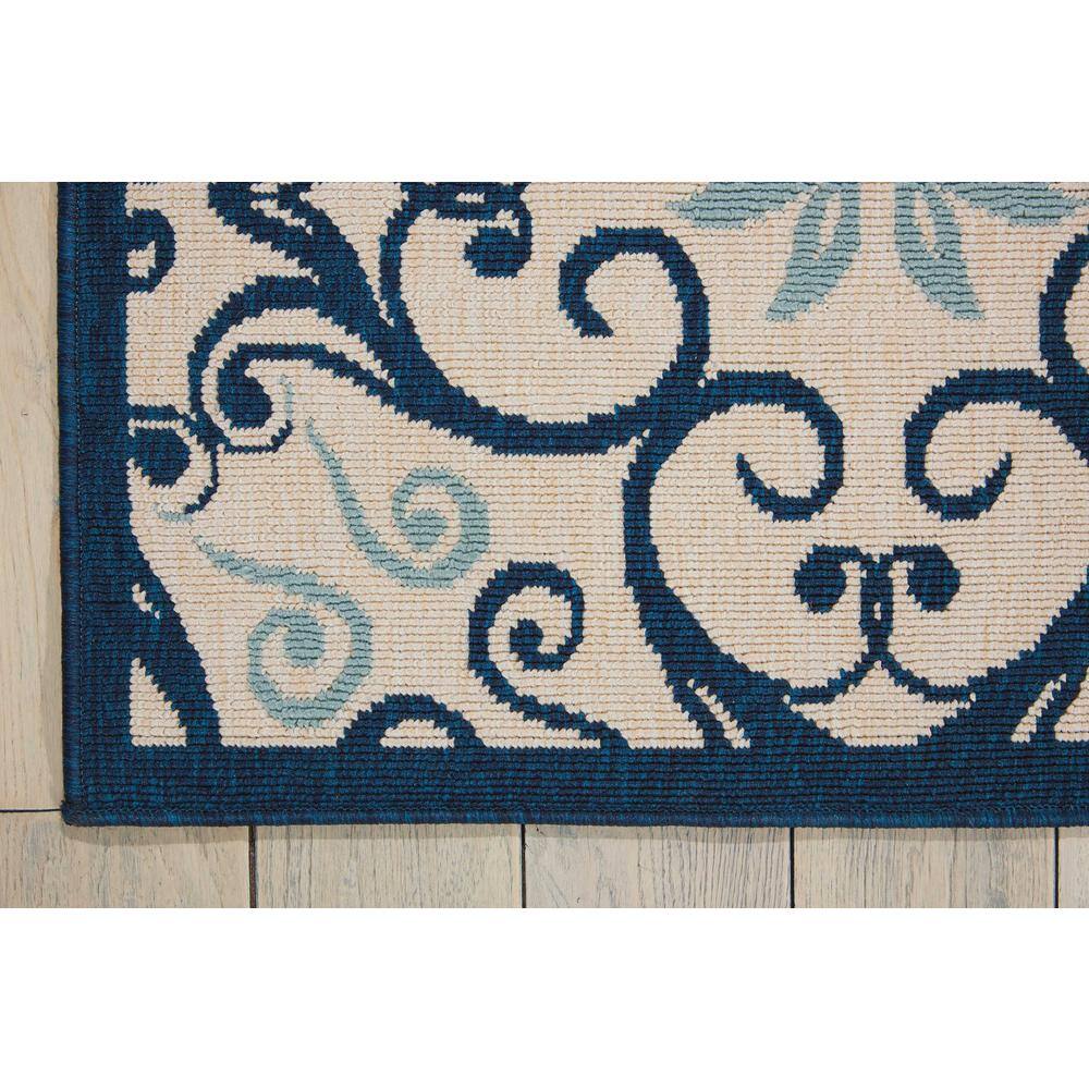 Ivory and Navy Floral Synthetic 5' x 7' Area Rug