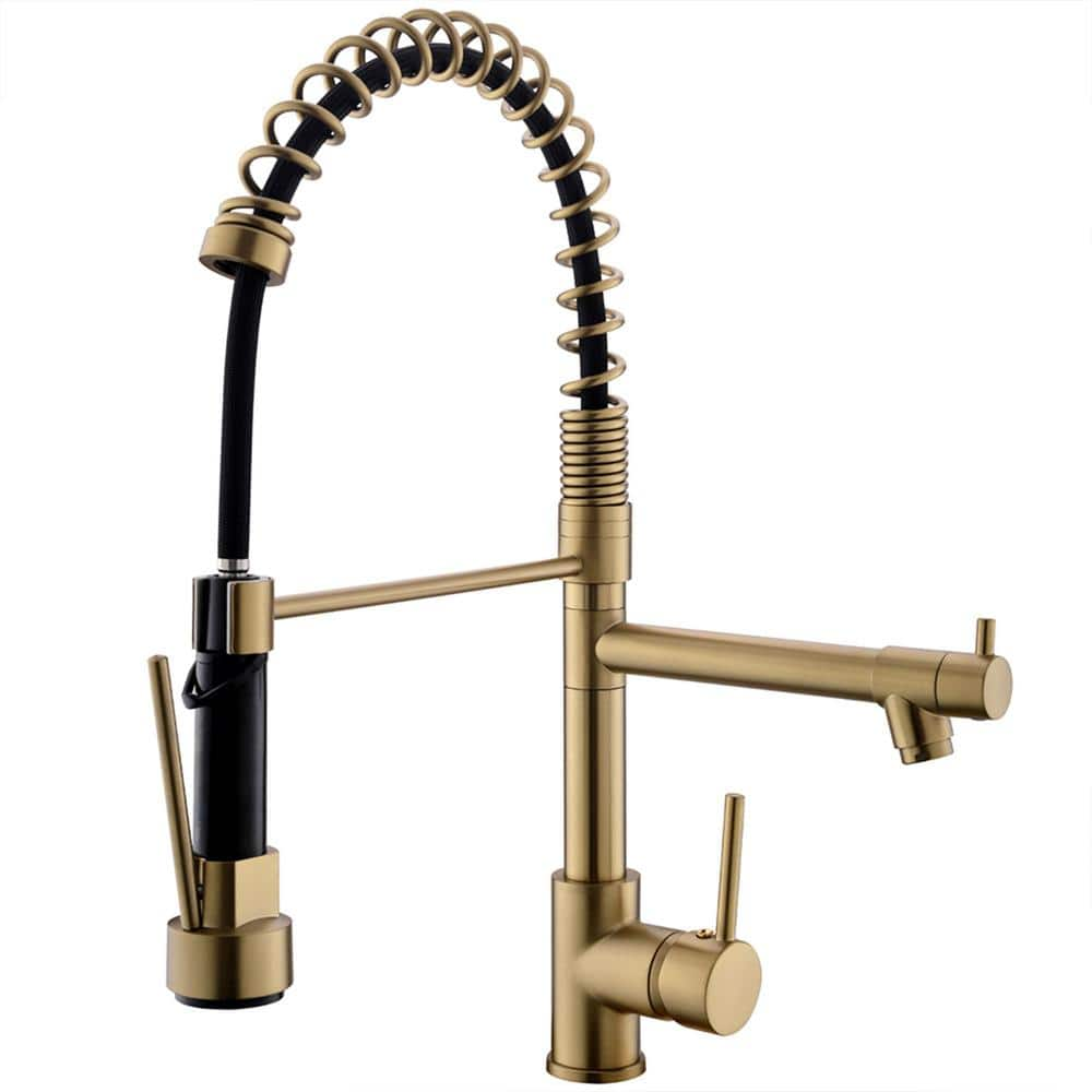 Single Handle Pull Down Sprayer Kitchen Faucet with Advanced Spray and Pot Filler 1 Hole Kitchen Taps in Brushed Gold -  AIMADI, KI-0035-BG