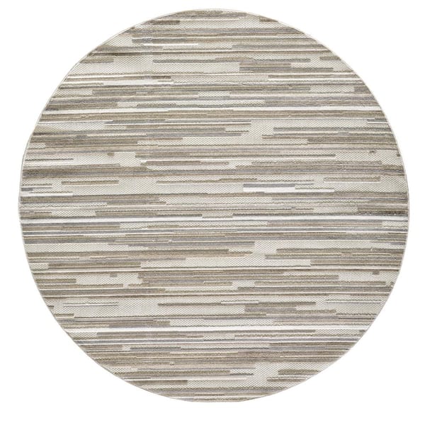 Calla Grey Denni 8 ft. Coastal Abstract Round Indoor/Outdoor Area Rug