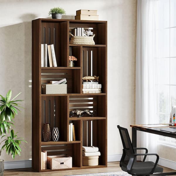 BYBLIGHT Eulas 71 in. Tall Cherry MDF Standars Bookcase with
