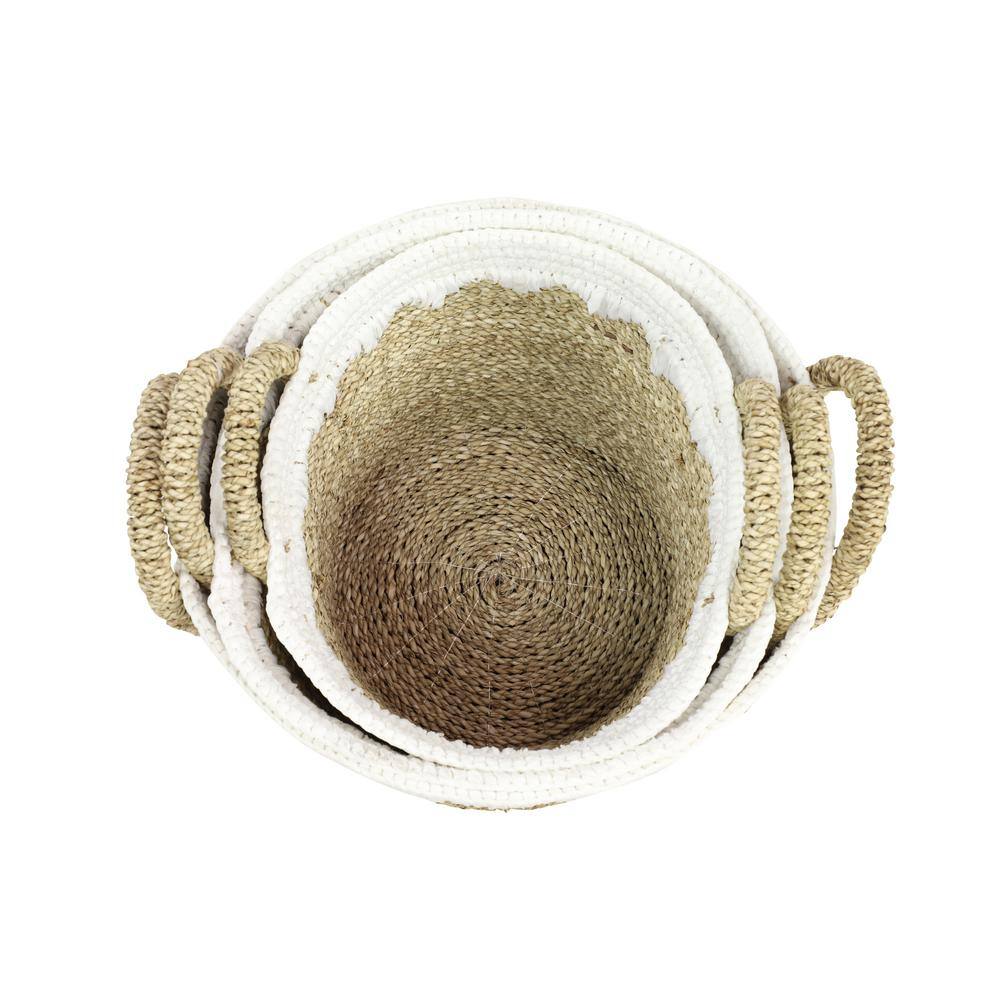 Coastal Charm Round Seagrass Storage Baskets, Set of 3
