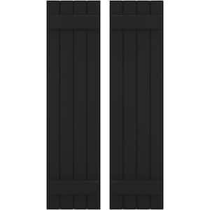 14 in. W x 31 in. H Americraft 4 Board Exterior Real Wood Joined Board and Batten Shutters Black