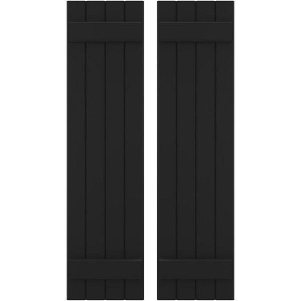 Ekena Millwork 14 in. W x 41 in. H Americraft 4-Board Exterior Real Wood Joined Board and Batten Shutters in Black