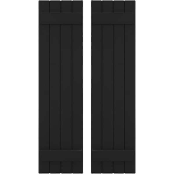 Ekena Millwork 14 in. W x 52 in. H Americraft 4-Board Exterior Real Wood Joined Board and Batten Shutters in Black