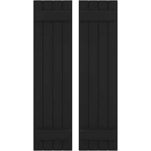 14 in. W x 64 in. H Americraft 4-Board Exterior Real Wood Joined Board and Batten Shutters in Black