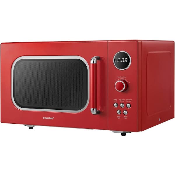 Comfee' 0.9 cu. ft. 900 Watt Compact Countertop Microwave in Red with Safety lock