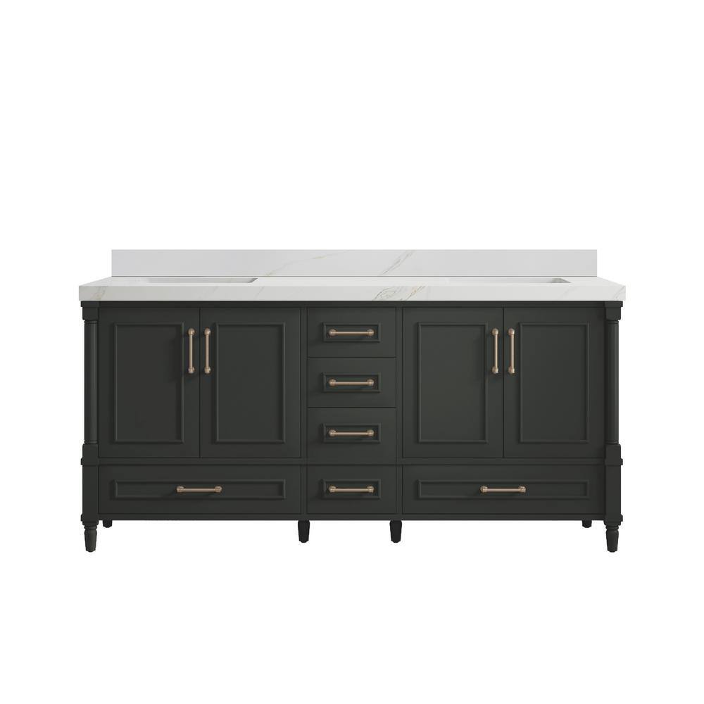 Hudson 72 in. Double Sink Freestanding Black Top Bath Vanity with Calacatta Sienna Quartz Top Unassembled price history on PriceWatchPro