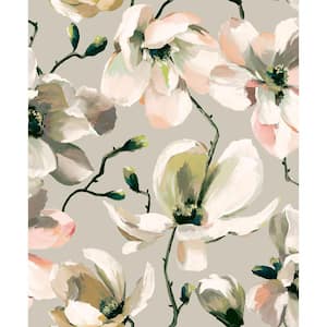 Flora Collection Beige Cherry Blossom Matte Finish Non-Pasted Vinyl on Non-Woven Wallpaper Roll