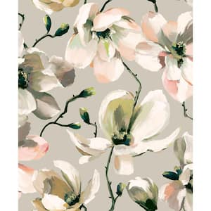 Flora Collection Beige Cherry Blossom Matte Finish Non-Pasted Vinyl on Non-Woven Wallpaper Sample
