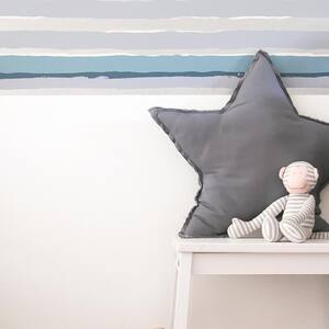 Kids Painted Stripe Blue and Metallic Silver Self-Adhesive Removable Borders and Stripes