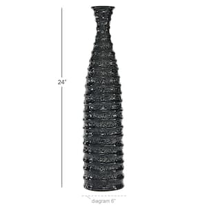 24 in. Black Ceramic Decorative Vase with Ripple Texture
