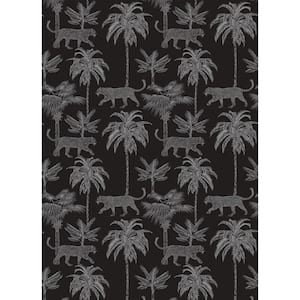 Palm Leopards Black Removable Peel and Stick Vinyl Wall Mural, 108 in. x 78 in.