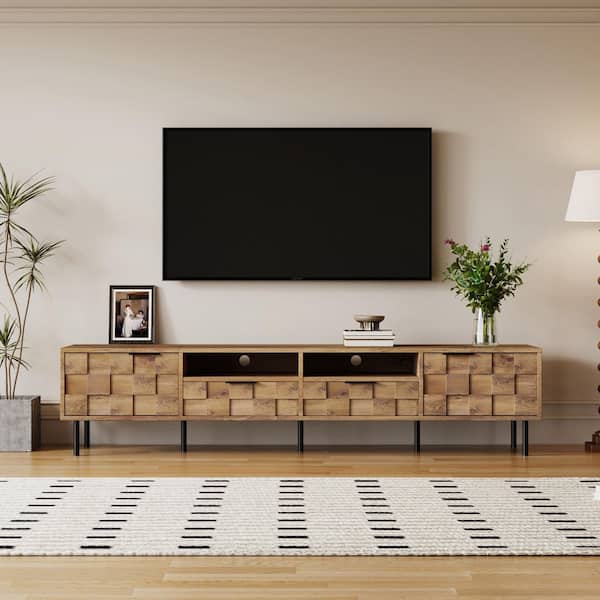 78.7 in. Mid Century Natural TV Stand with 2 Drawers and 2 Cabinets, Media Console for TVs Up to 85 in.
