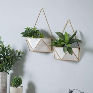 White and Gold Succulent Metal Cachepot Wall Planters (2-Pack)