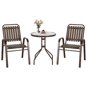 Brown 3-Piece Metal Outdoor Bistro Set with PP Backrest and Seat