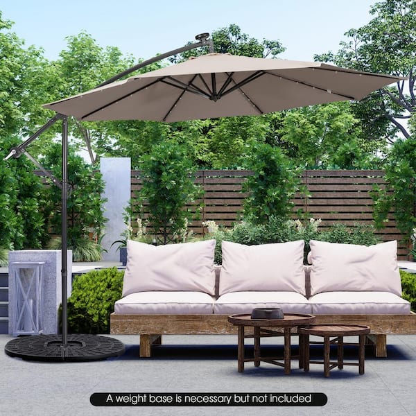 10 ft. Steel Cantilever Solar Patio Umbrella with Tilting System in Coffee