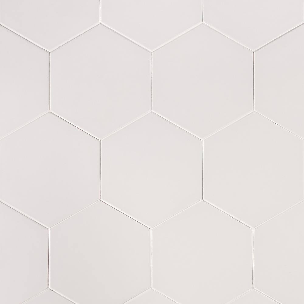 White Hexagonal Matte Porcelain Floor and Wall Tile, 8-in x 9-in