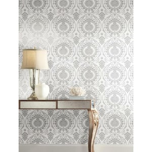 60.75 sq ft White Imperial Damask Non-Pasted Wallpaper